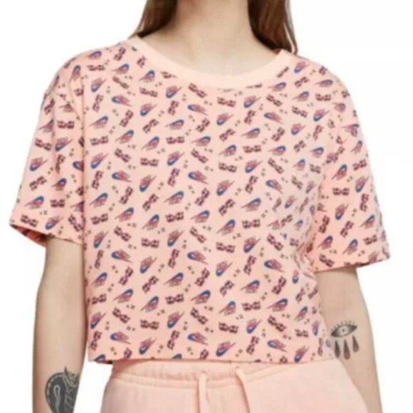 Nike Logo Sunglasses Graphic Oversize Crop Top Cotton T-Shirt Small Washed Coral - Picture 1 of 10